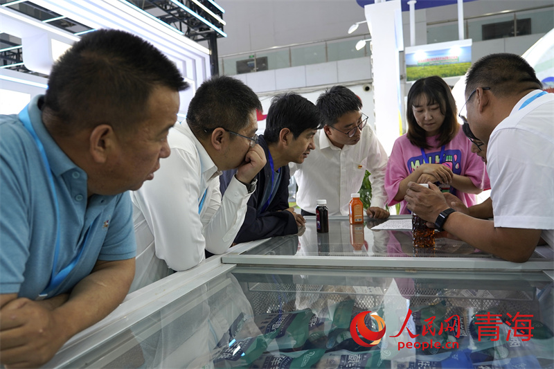 青洽會現(xiàn)場參會嘉賓與參展商進行交流。人民網記者 甘海瓊攝