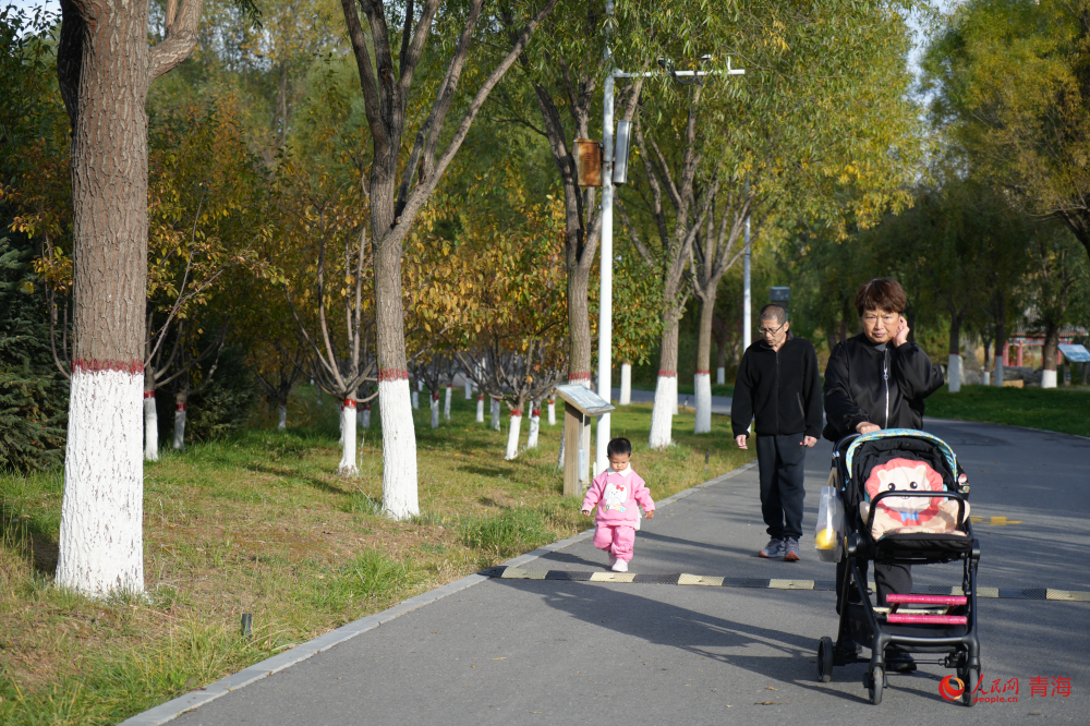 市民漫步在西寧湟水國家濕地公園。人民網(wǎng) 陳明菊攝